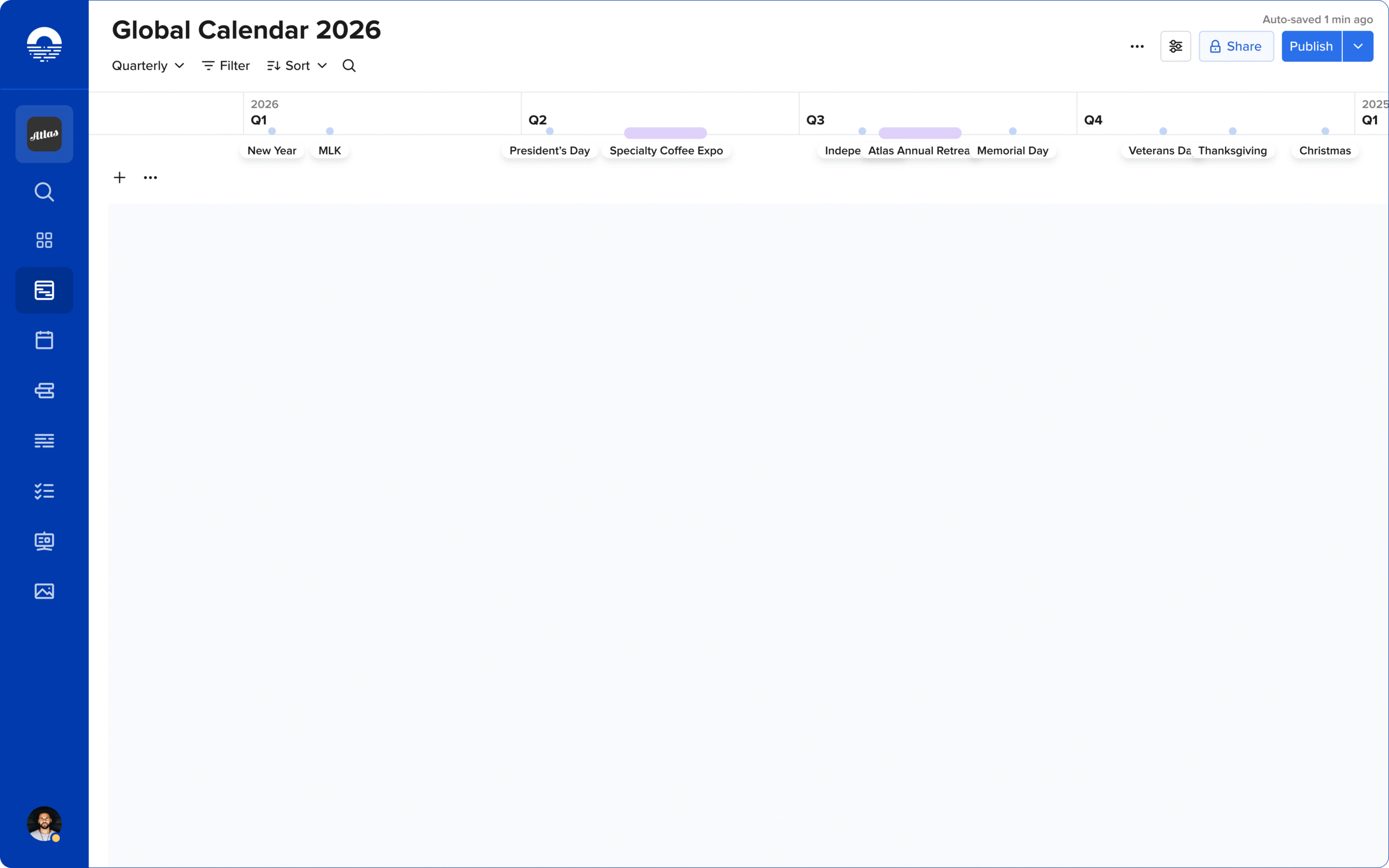 Opal platform empty calendar view