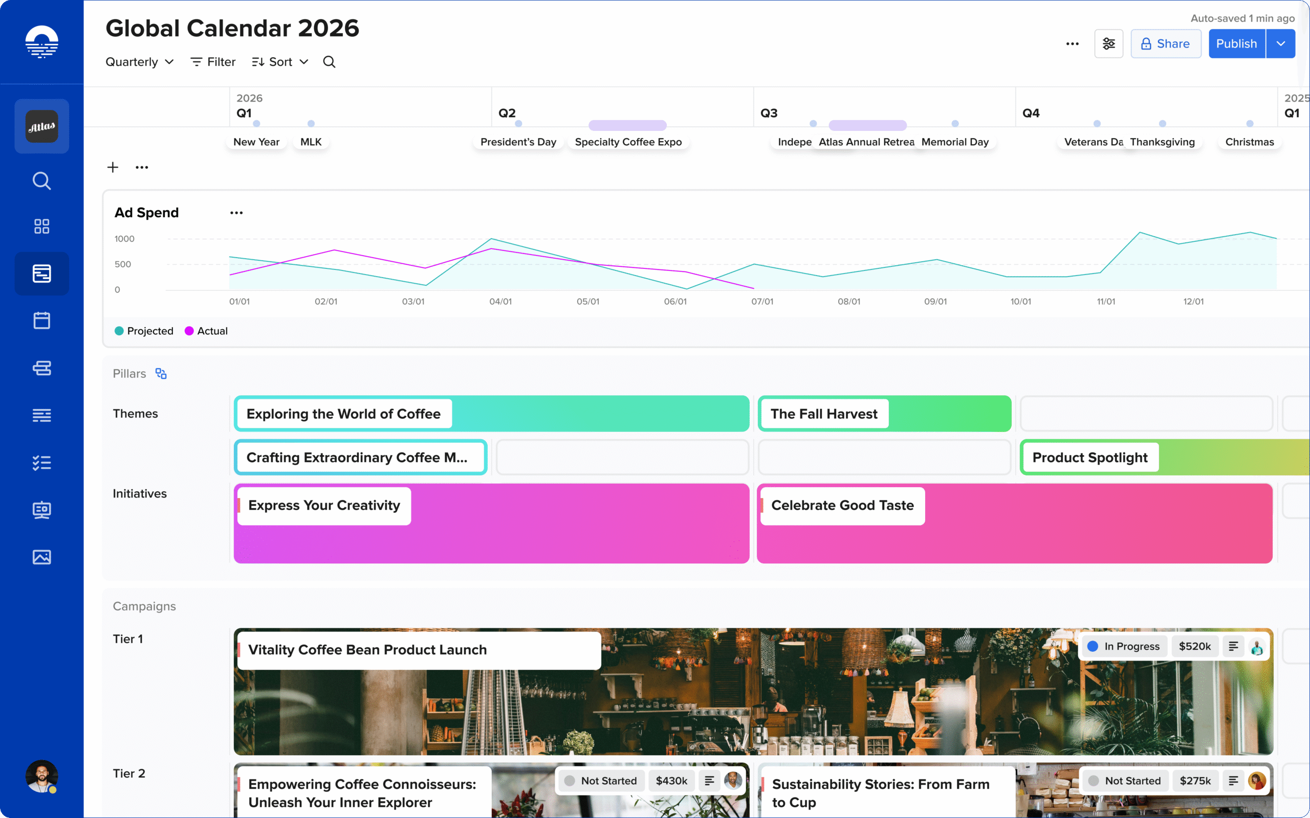 Opal platform Global Calendar 2026 with campaigns